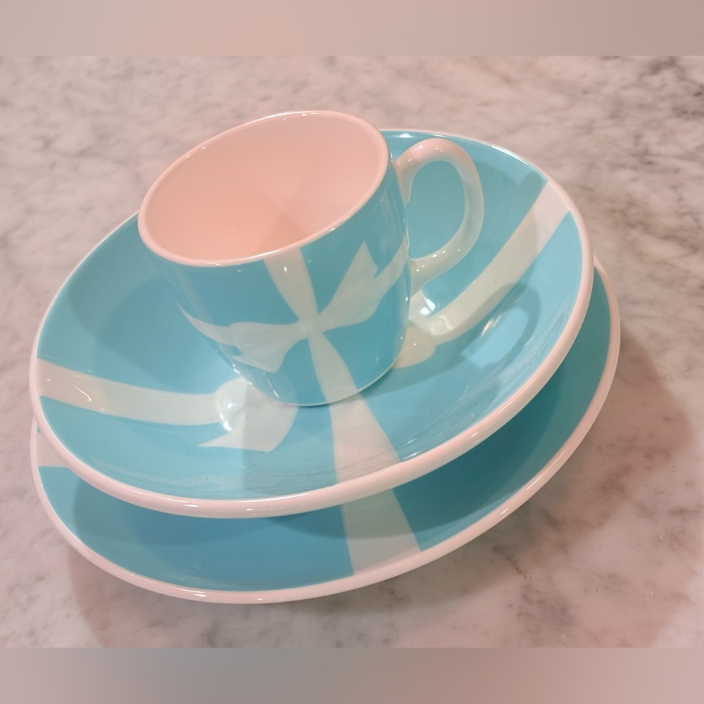 Tiffany & Co. Baby Dining set Blue and White Bow Design Authentic